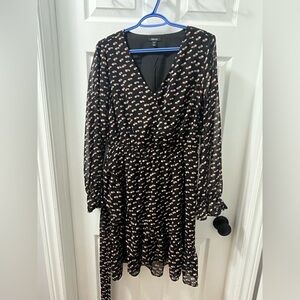 RW&CO. Black and Pink Floral Long Sleeve Dress